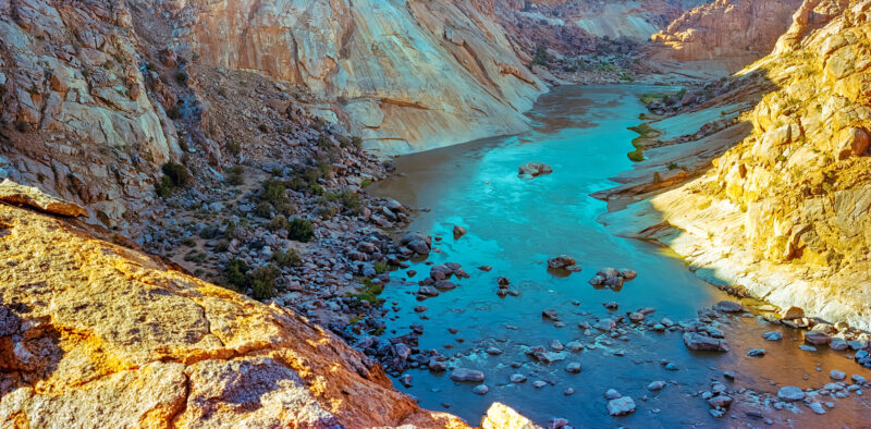 Beneath the Rift, sunset light across the Augrabies Falls gorge and Orange River in South Africa, photographed on 4×5 large format film.